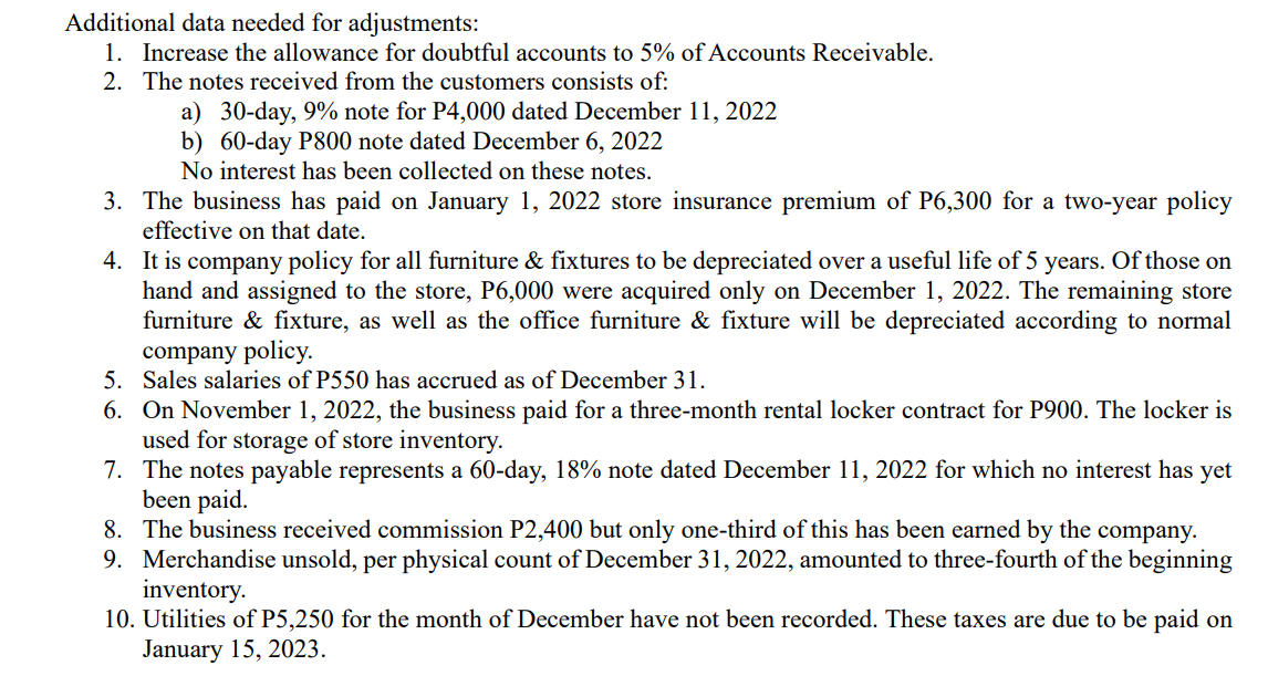1. Increase the allowance for doubtful accounts to 5% of Accounts Receivable.