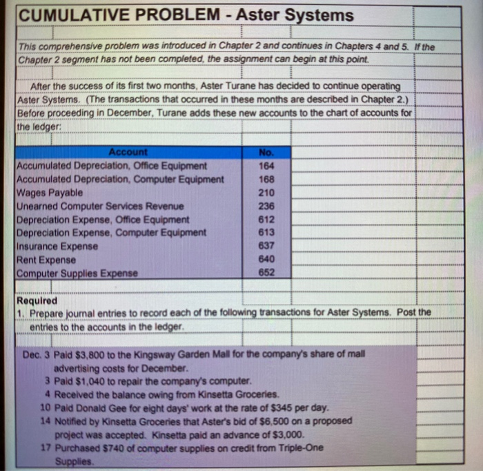 CUMULATIVE PROBLEM - Aster Systems This comprehensive problem was introduced in