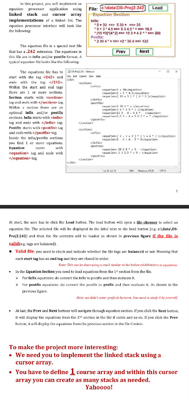  In this project, you will implement an equation processor application using