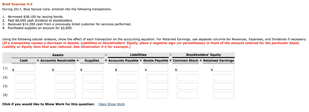Brief Exercise 3-2 During 2017, Blue Spruce Corp. entered into the