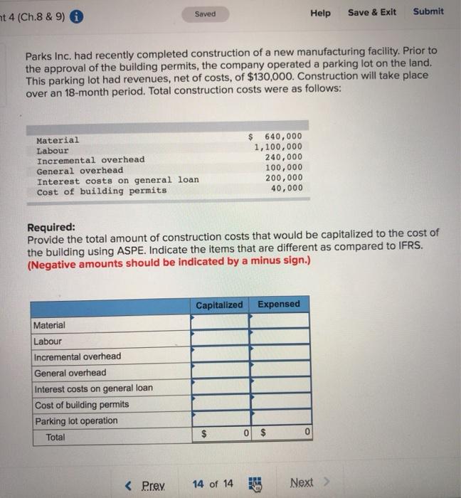  Saved nt 4 (Ch.8 & 9) Help Submit Save & Exit