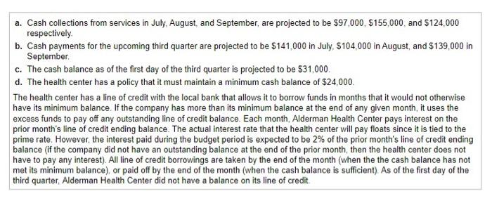 from services in July, August, and September, are projected to be $97,000,$155,000,