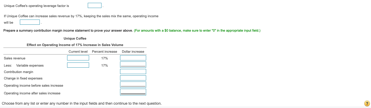 to view the contribution margin income statement.) Unique Coffee sells three small