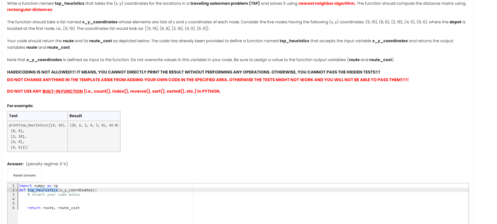  rectangular distances. located at the first node, i.e.,(9,19). The coordinates list