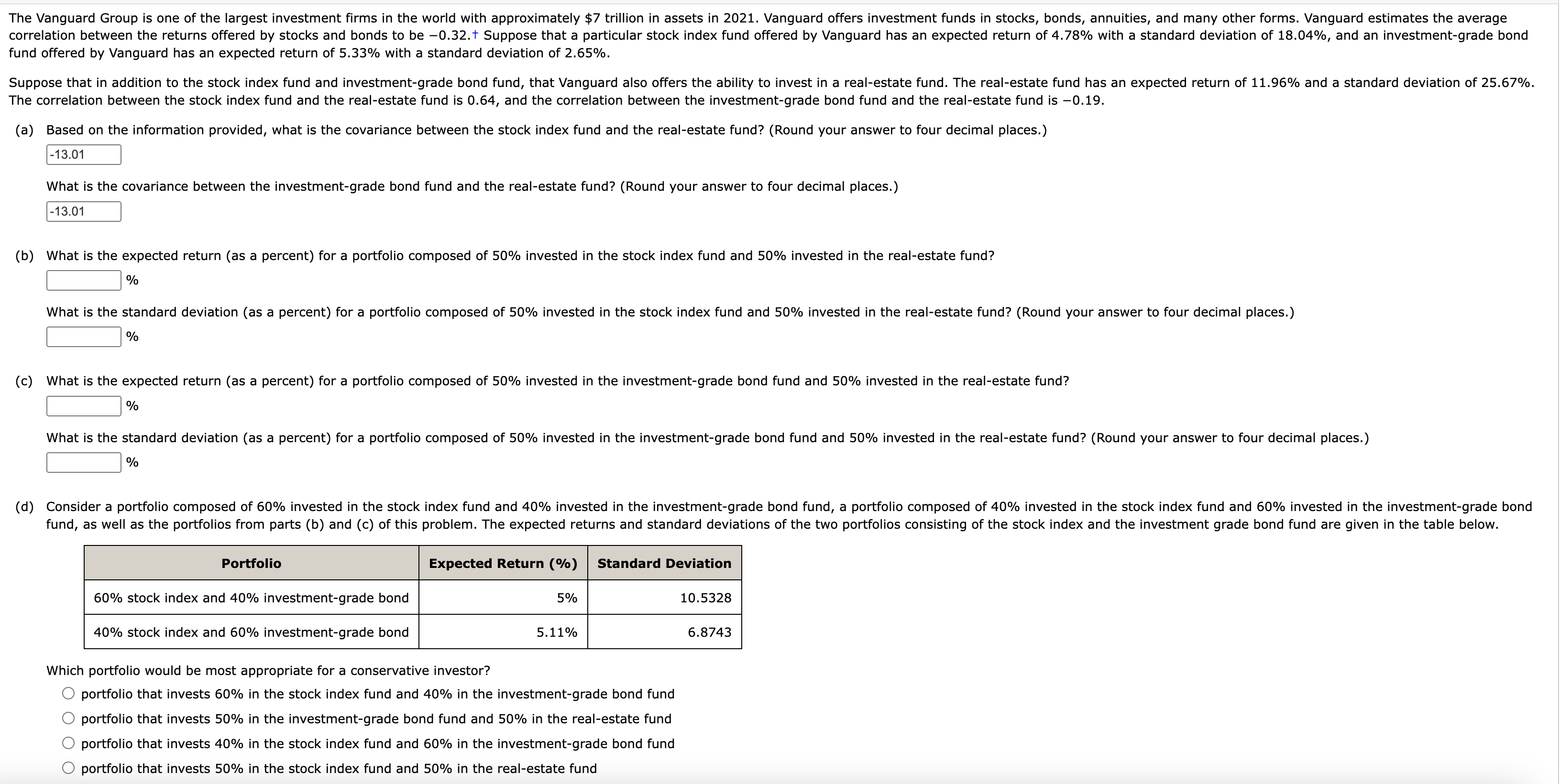 % (c) What is the expected return (as a percent) for