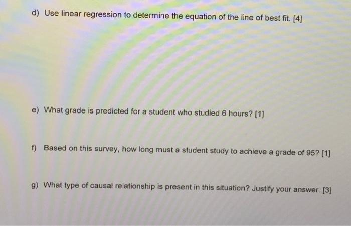 number of hours spent studying and math grade data for the students