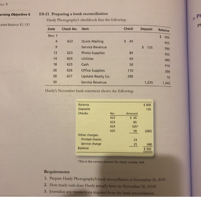  ter 8 rning Objective 6 E8-21 Preparing a bank reconciliation Pr