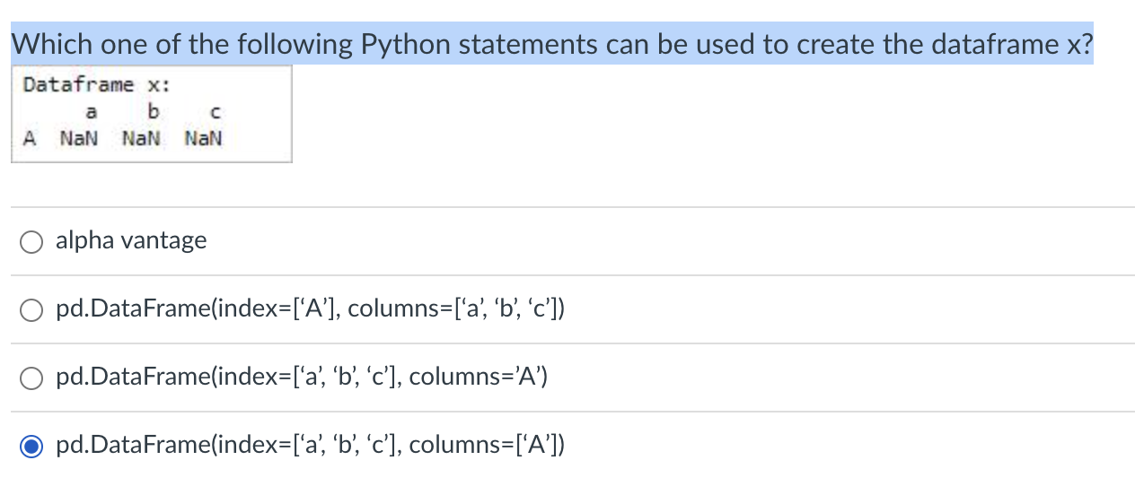 Which one is correct? Which one of the following Python statements can