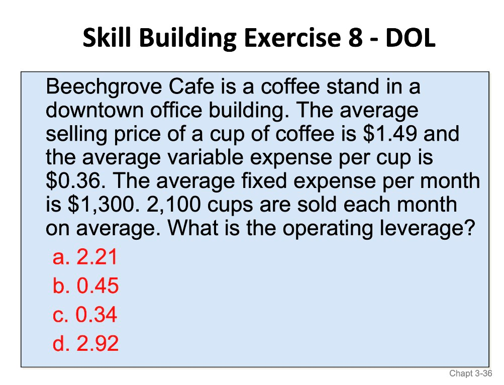  Skill Building Exercise 8 - DOL Beechgrove Cafe is a coffee