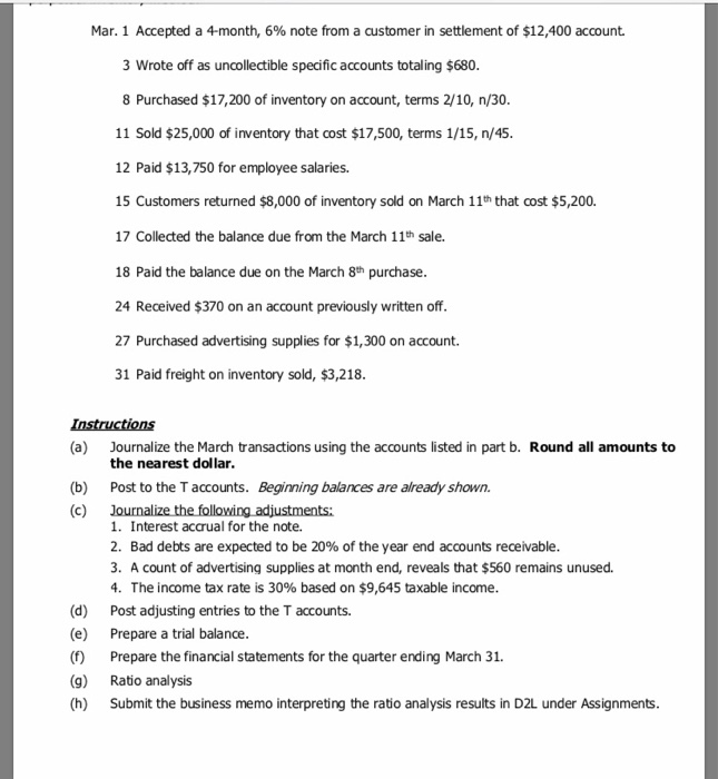  Mar. 1 Accepted a 4-month, 6% note from a customer in