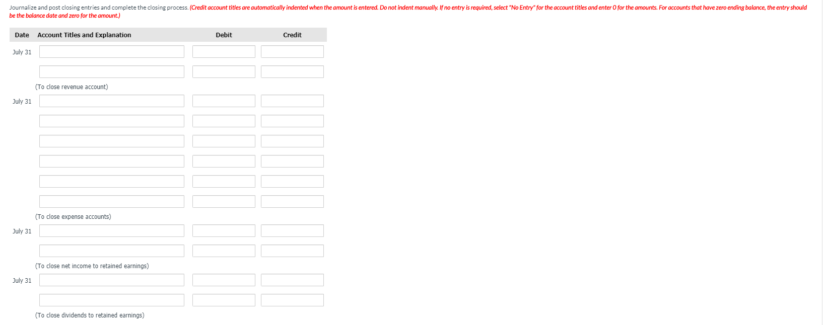 titles are automatically indented when the amount is entered. Do not indent