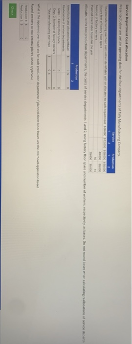  Service Department Cost Allocation Presented below are certain operating data for