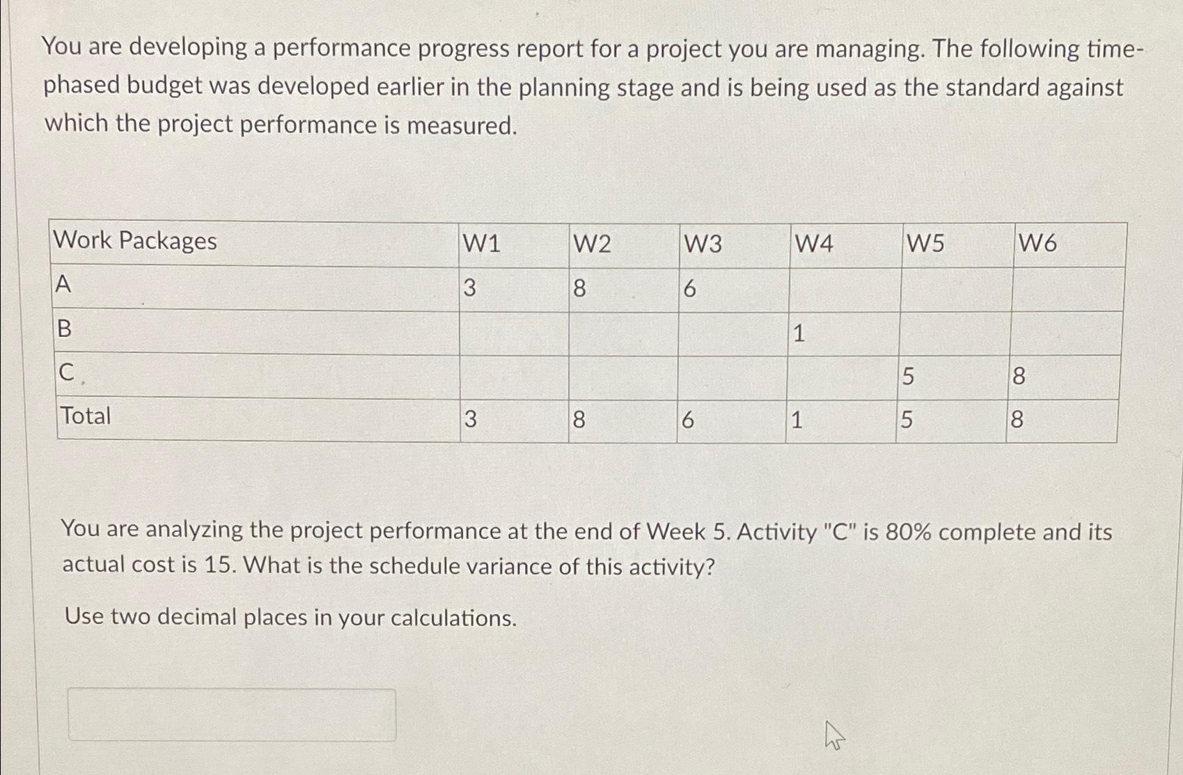 You are developing a performance progress report for a project you