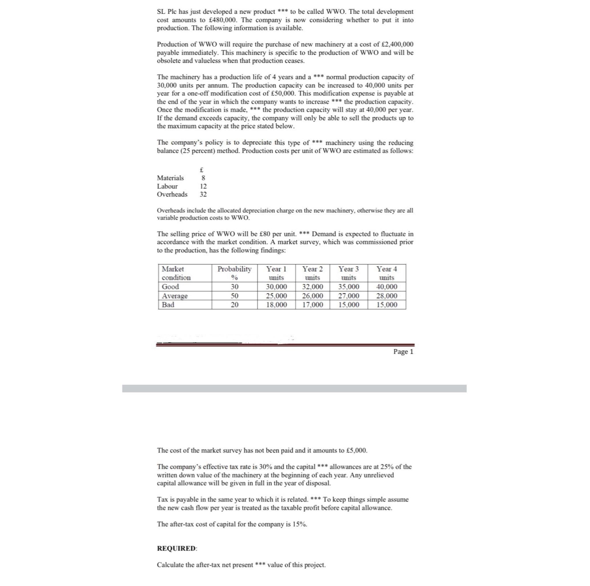  SL Plc has just developed a new product ****** to be