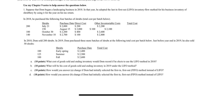  Use my Chapter 9 notes to help answer the questions below,