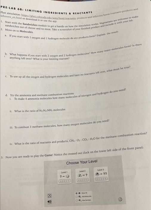  PRE-LAB GB: LIMITING INGREDIENTS \& REACTANTS 2. Move on to Molecules.