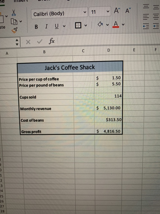 fx ocio LM Jack's Coffee Shack Price per cup of coffee Price