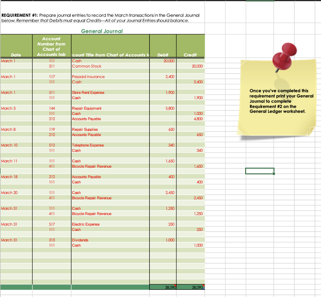Account Number from Chart of Accounts tab Date Account Title from Chart