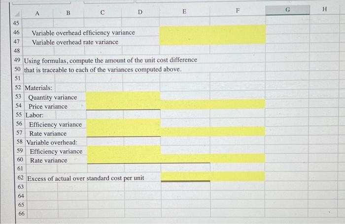 overhead rate and efficiency variances and explain their significance. \begin{tabular}{|l|l|l|l|l|l|} \hline &