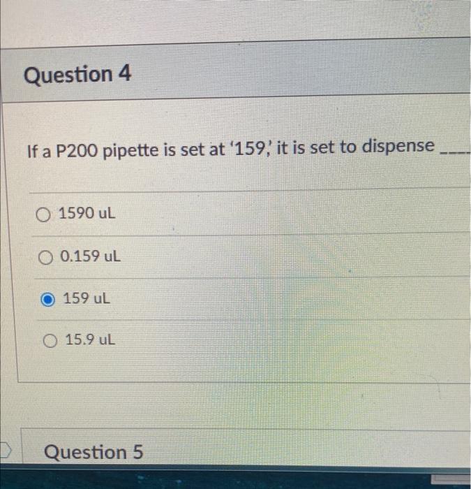  If a P200 pipette is set at ' 159 ;, it