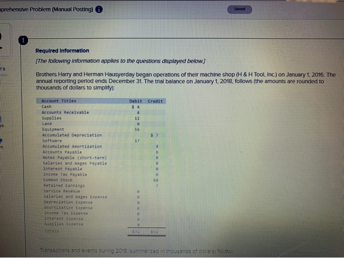 prehensive Problem (Manual Posting)i Saved Required Information The following information applies