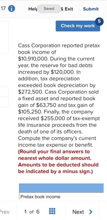  17 a Heli Saved Exit Submit 5 Check my work Cass