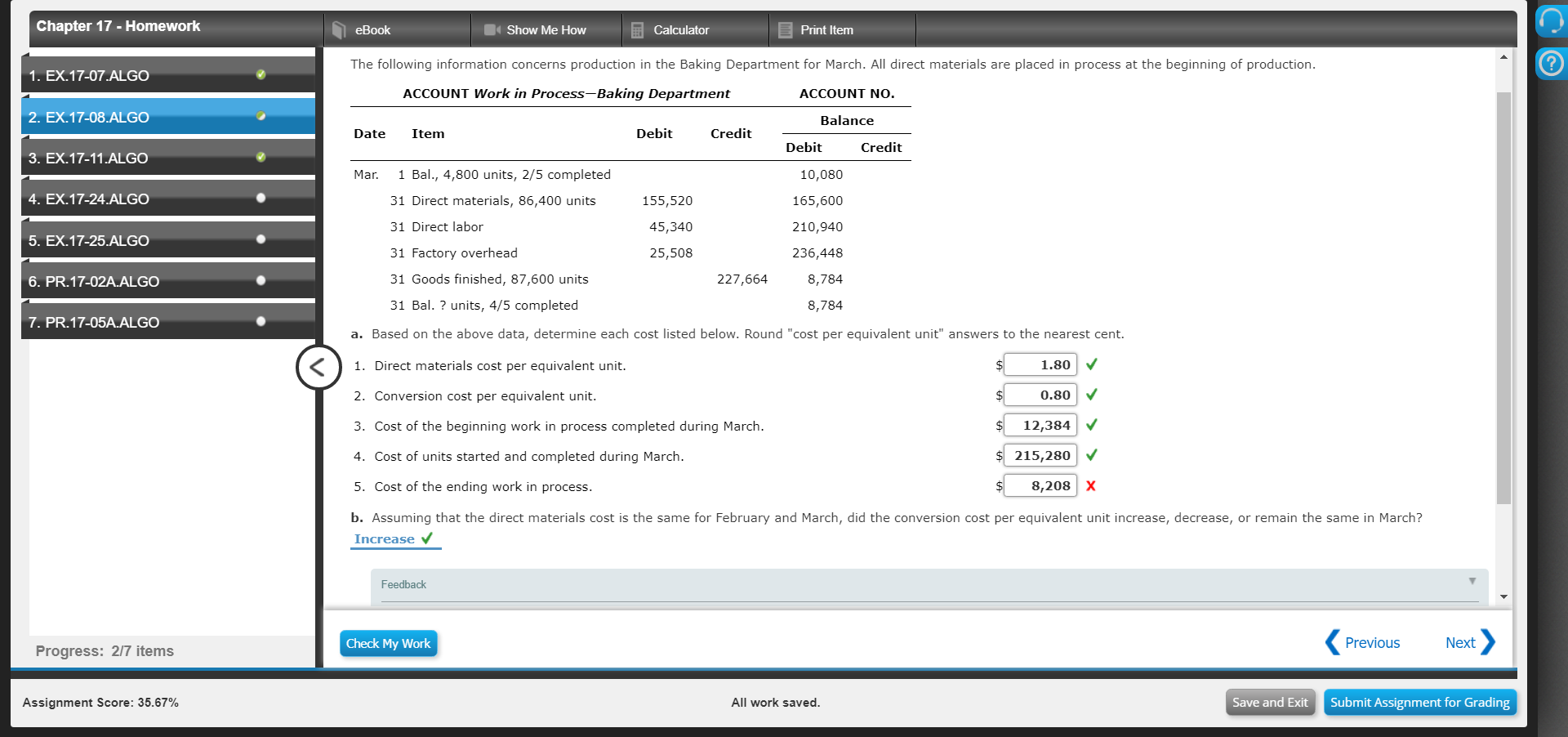 Chapter 17 - Homework eBook Show Me How Calculator Print Item