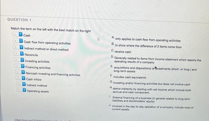  QUESTION 1 Match the term on the left with the best