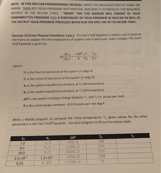  NOTE: IN THIS MATLAB PROGRAMMING EXERCISE, WRITE THE PROGRAM FIRST BY
