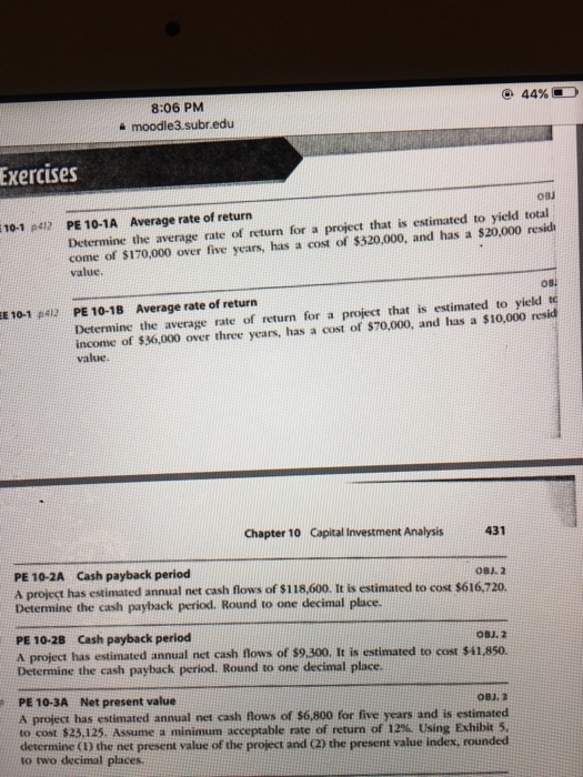  Determine the average rate of return for a project that is