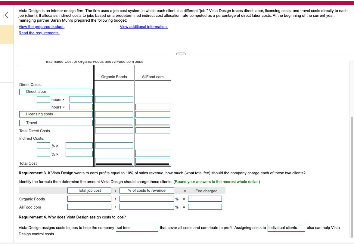 is an interior design firm. The firm uses a job cost system