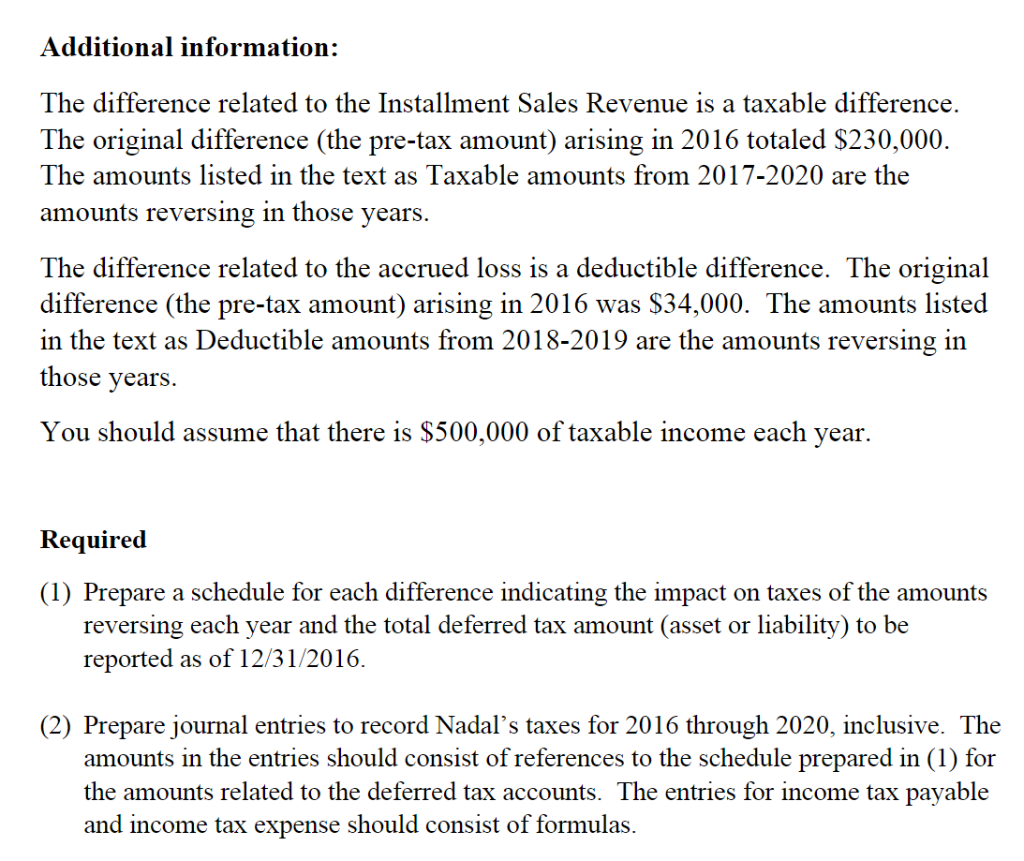 Inc. has two temporary differences at the end of 2016. The first