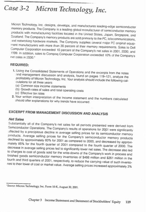  Required Case 3-2 Micron Technology, Inc. Micron Technology, Inc. designs, develops,