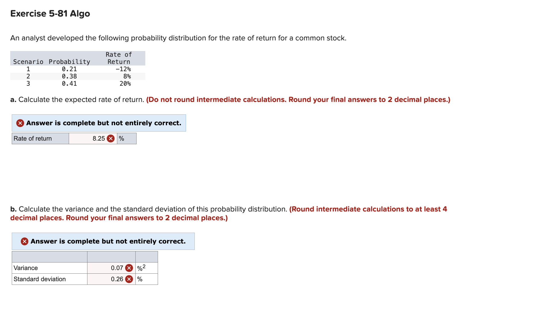  Exercise 5-81 Algo An analyst developed the following probability distribution for