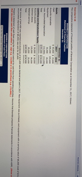 Please solve it on excell TIHER PRINTER VERSION ES Exercise 5-18 The