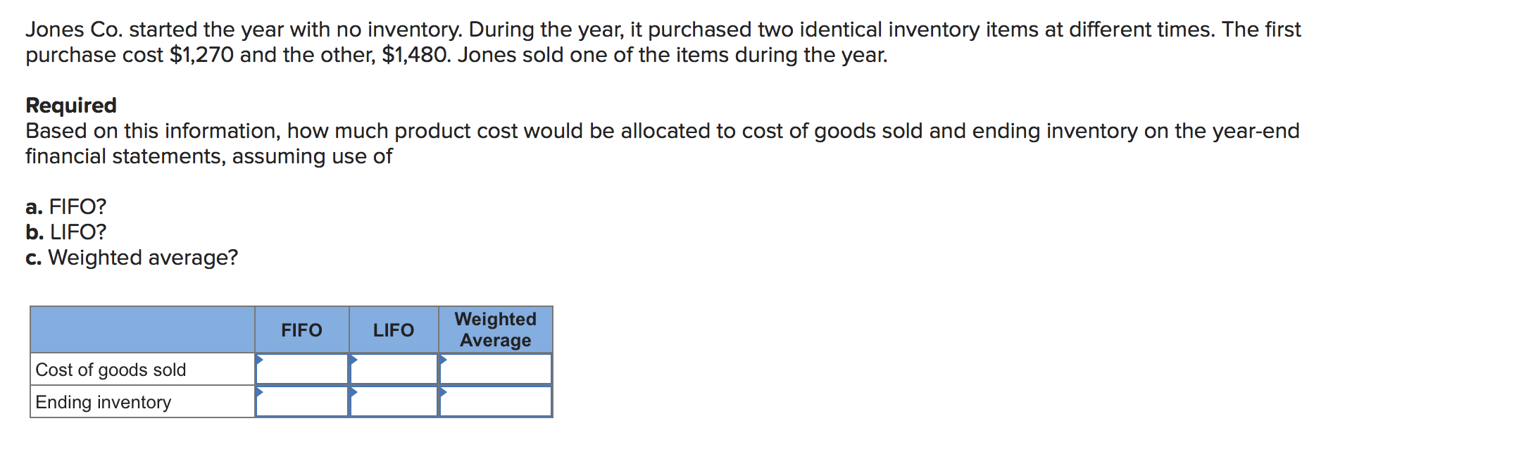  Jones Co. started the year with no inventory. During the year,