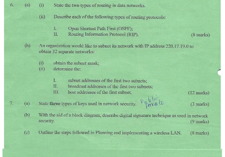  (a)(i) State the two types of routing in data networks. (ii)