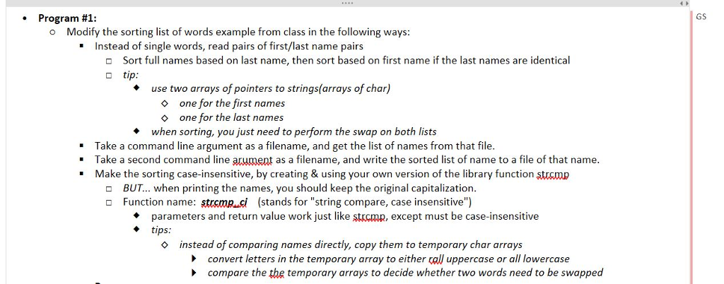 The program needs to sort last names and first names in alphabetical