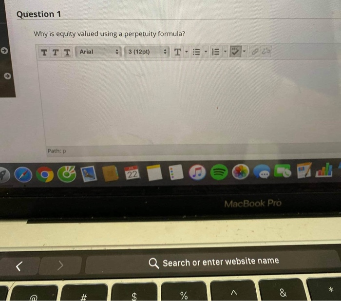  Question 1 Why is equity valued using a perpetuity formula? Arial