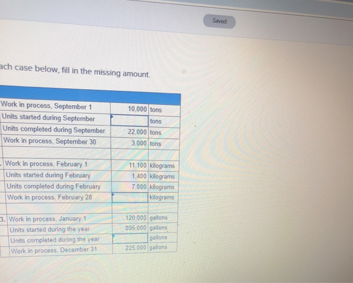  Saved ach case below, fill in the missing amount. 1 Work