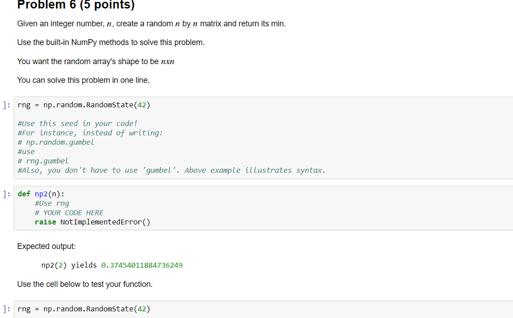 Problem 6 (5 points) Given an integer number, n, create a
