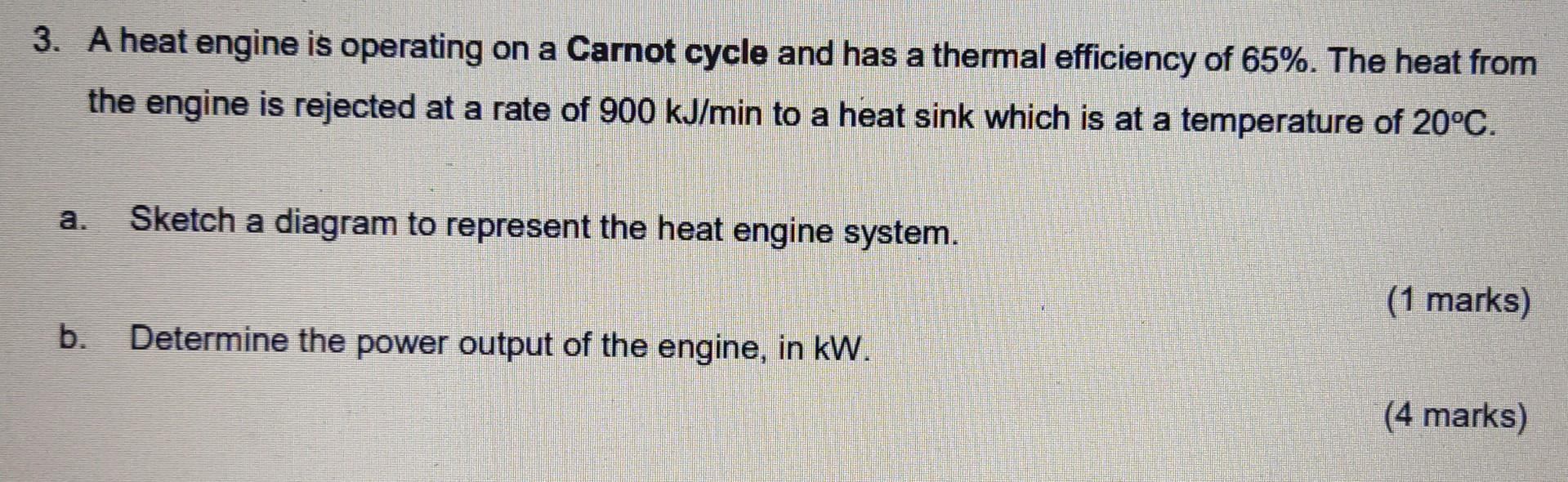 3. A heat engine is operating on a Carnot cycle and