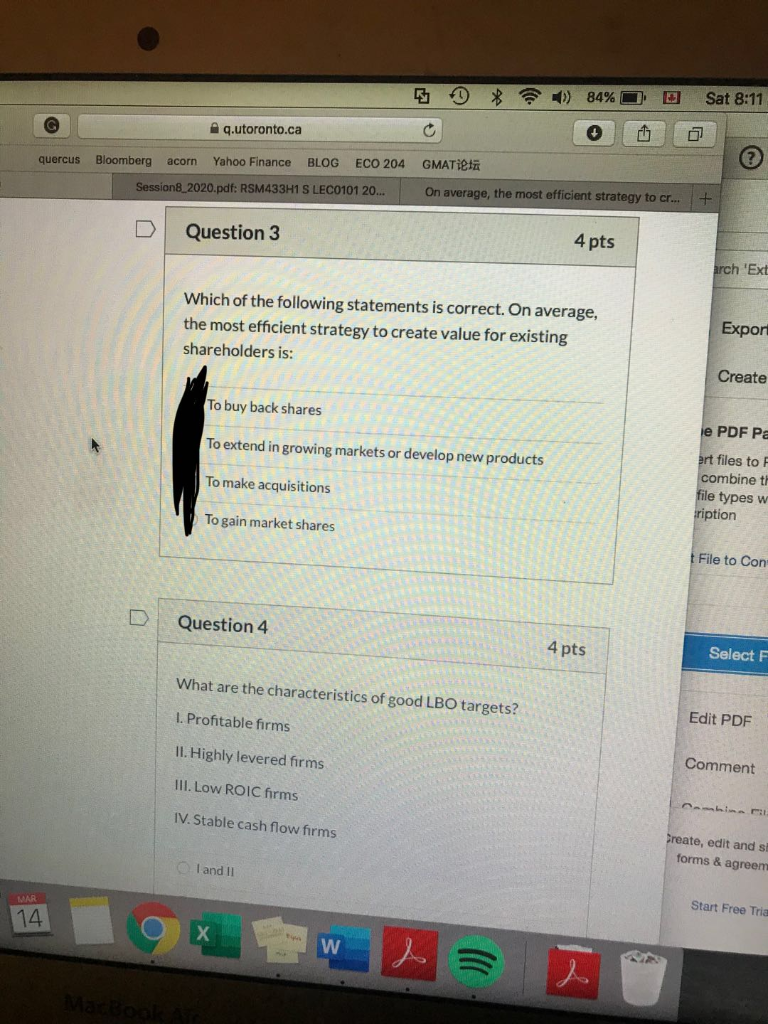 please help me with the two questions 0 % 84% 0 q.utoronto.ca