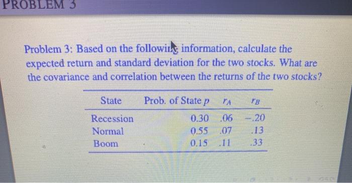  PROBLEM 3 Problem 3: Based on the following information, calculate the