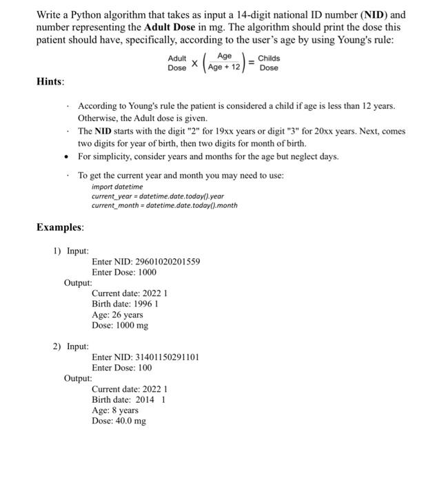 please write using python, detailed and with steps Write a Python algorithm