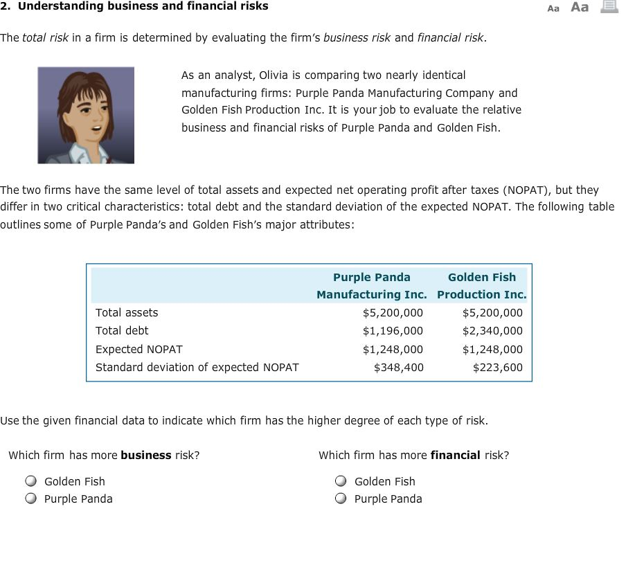  2. Understanding business and financial risks Aa Aa E The total