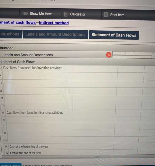 Total assets Liabilities and Stockholders' Equity Statement of cash flows-indirect method Instructions
