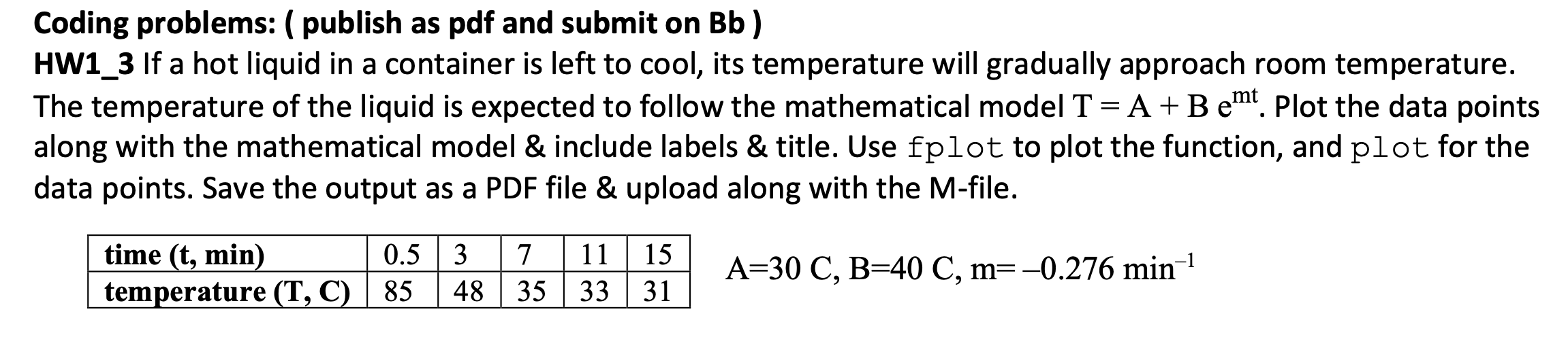 Coding problems: ( publish as pdf and submit on Bb )