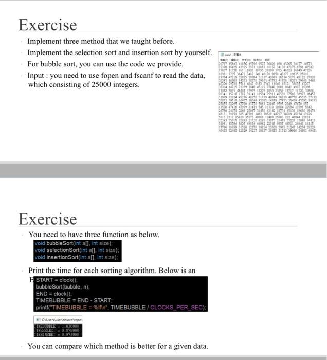 Follow the input and output format Exercise Implement three method that we
