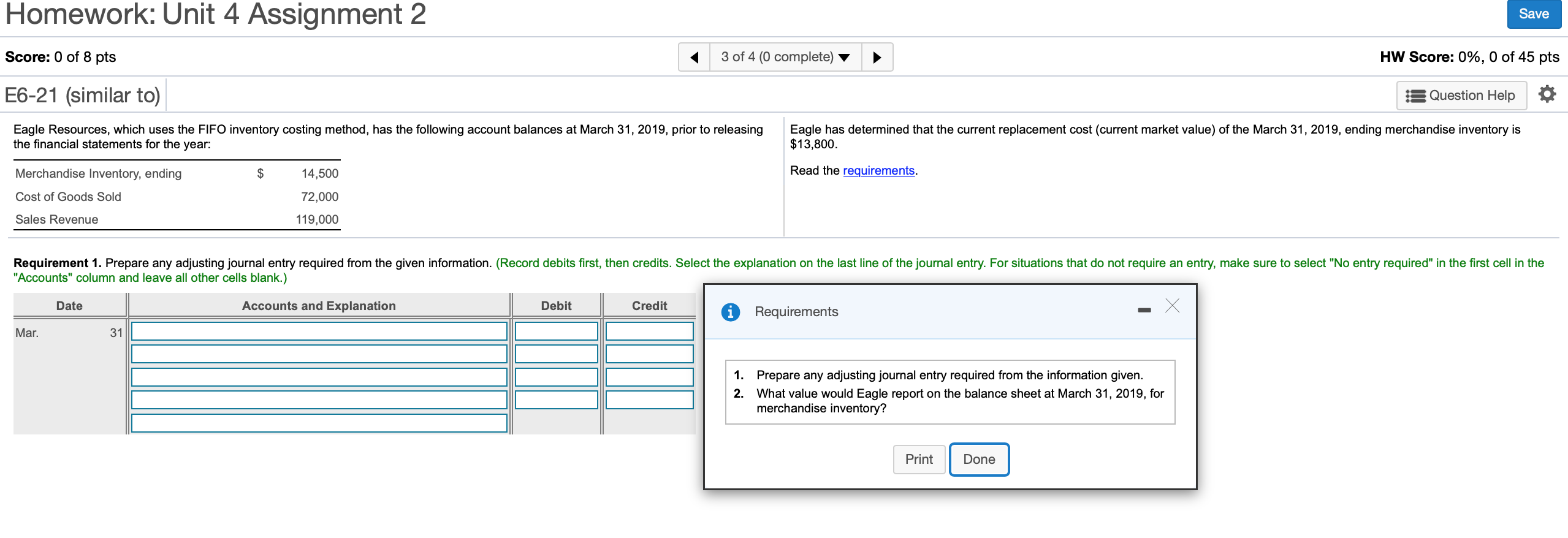 Homework: Unit 4 Assignment 2 Save Score: 0 of 8 pts